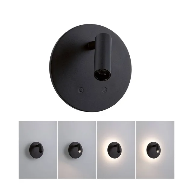 LED wandlamp op accu Kiora 2700K 80lm / 50lm 3,7V 0,6W / 0,7W dimbaar fra Paulmann i Sort – produktbillede 5 af 5