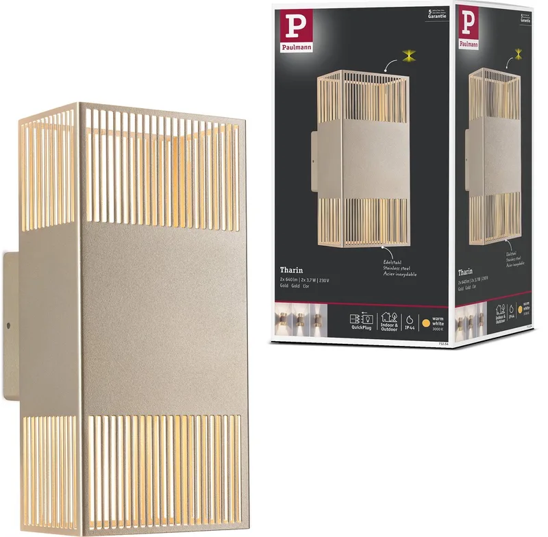 Applique LED Tharin IP44 3000K 120x250 mm 2x3,7W de Paulmann en Or – photo produit