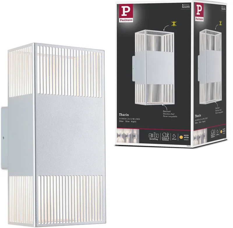 Applique LED Tharin IP44 3000K 120x250 mm 2x3,7W de Paulmann en Argent – photo produit