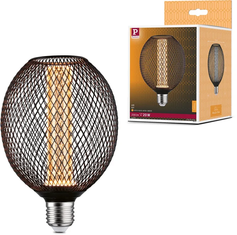 LED MetallicGlow Globe Spiral E27 sort fra Paulmann – produktbillede