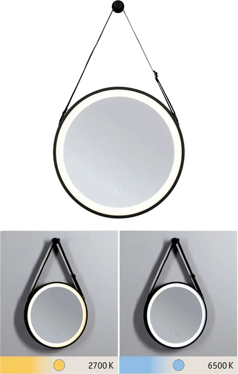 Miro LED-hängande spegel CCT Ø40cm Framelight von Paulmann in Schwarz – Produktfoto