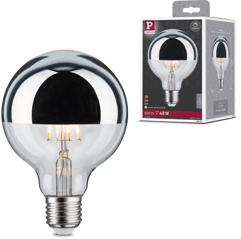 LED-pære E27 827 6,5W hovedspejl sølv fra Paulmann – produktbillede