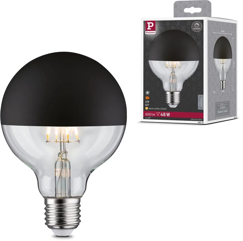 Paulmann 28676 LED CEE F (A - G) E27 forme de globe 6.5 W = 48 W blanc chaud (Ø x H) 95 mm x 138 mm à intensité variable 1 pc(s) de Paulmann – photo produit