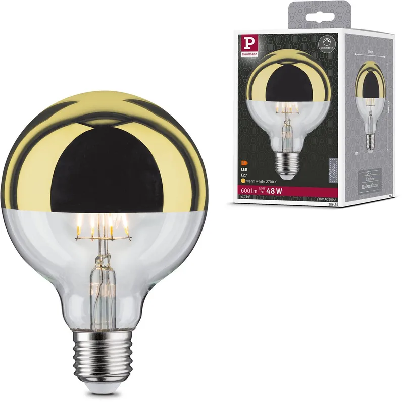 LED-pære E27 827 6,5W hovedspejl guld fra Paulmann – produktbillede