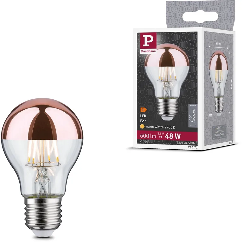 Paulmann 28671 LED CEE F (A - G) E27 forme de poire 6.5 W = 48 W blanc chaud (Ø x H) 60 mm x 106 mm 1 pc(s) de Paulmann – photo produit