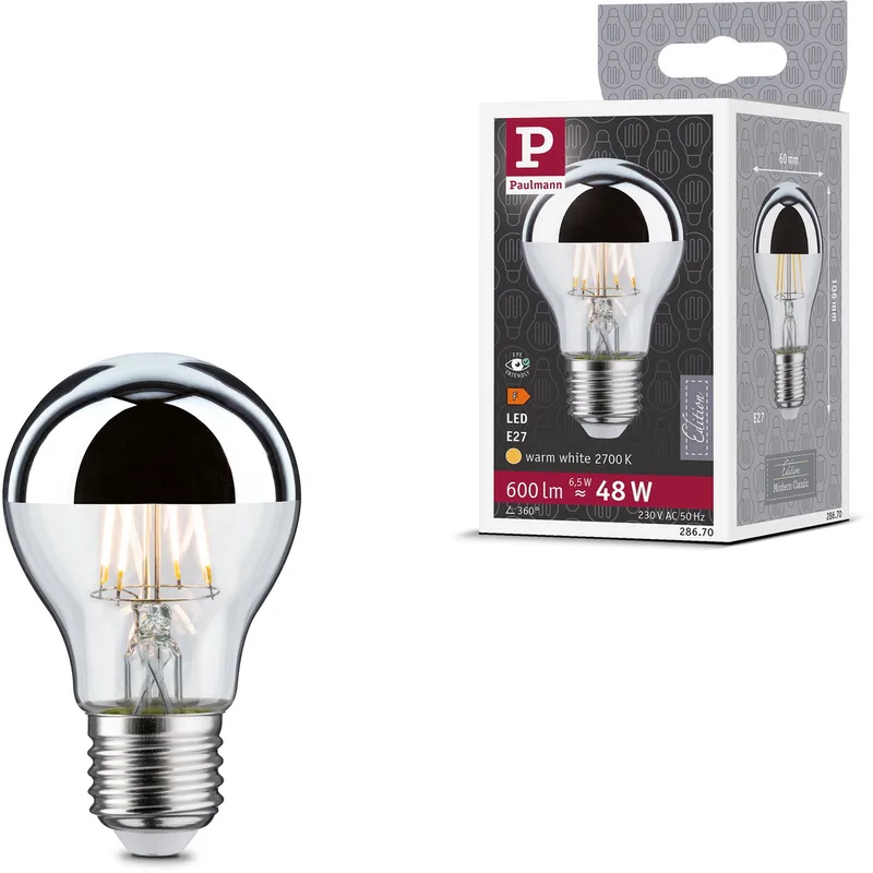 Paulmann 28670 LED CEE F (A - G) E27 forme de poire 6.5 W = 48 W blanc chaud (Ø x H) 60 mm x 106 mm à filament 1 pc(s) de Paulmann – photo produit