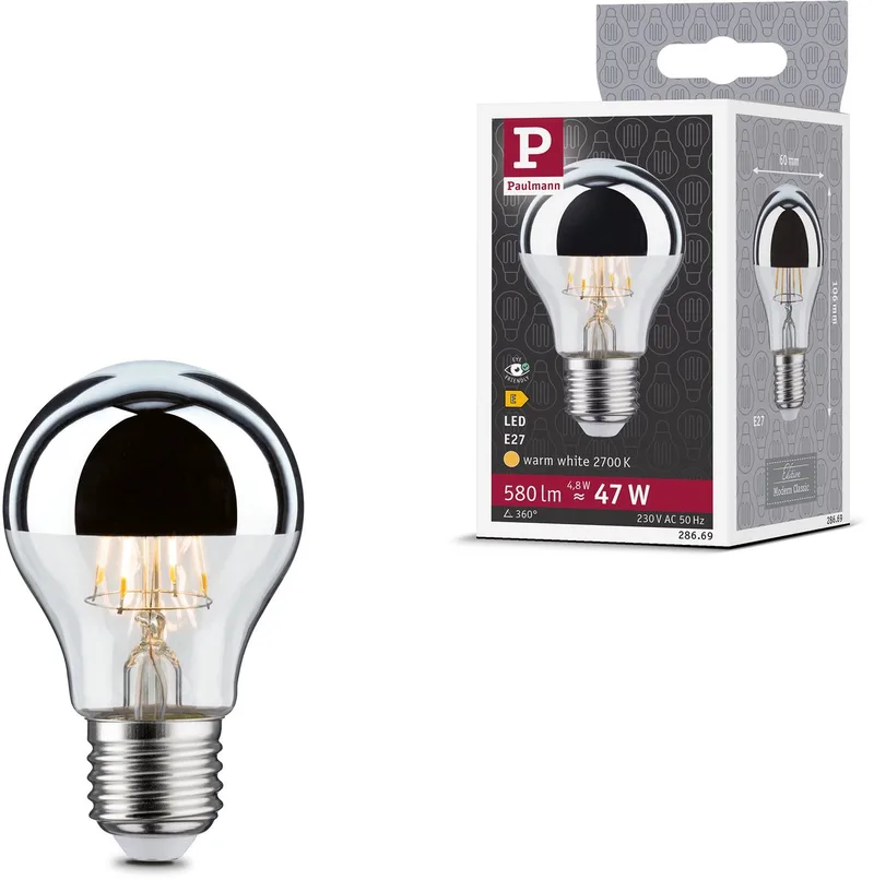 Paulmann 28669 LED CEE E (A - G) E27 forme de poire 4.8 W = 47 W blanc chaud (Ø x H) 60 mm x 106 mm 1 pc(s) de Paulmann – photo produit