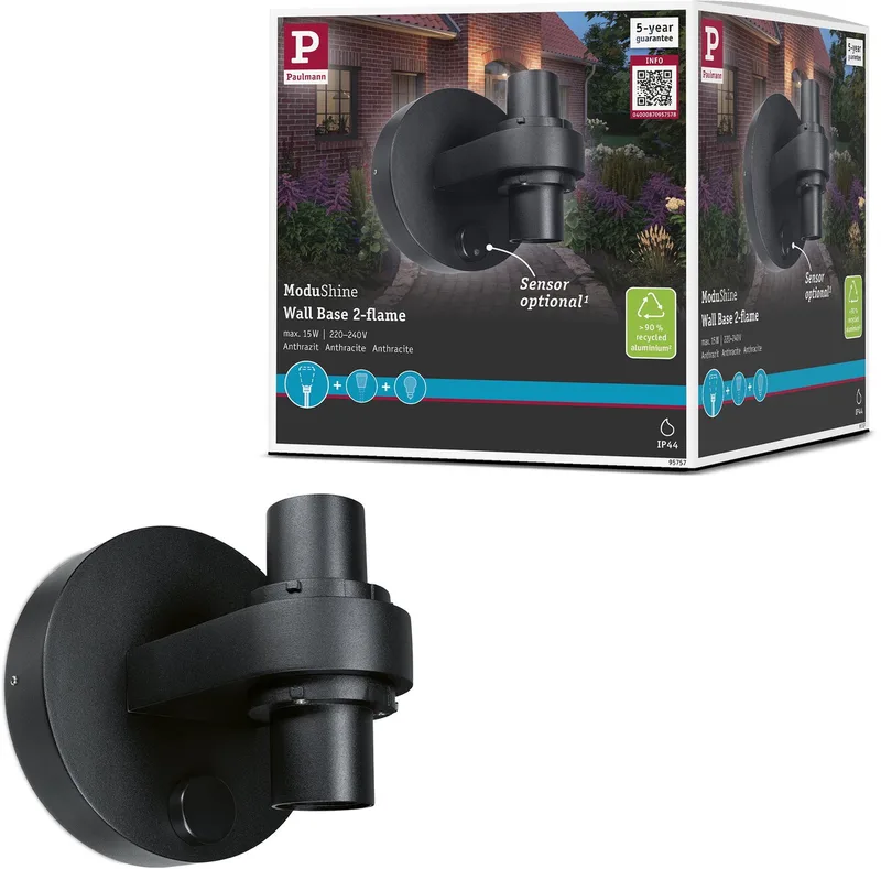 ModuShine Wandbevestiging Dubbele lichtuitgang IP44 rond de Paulmann en Anthracite – photo produit