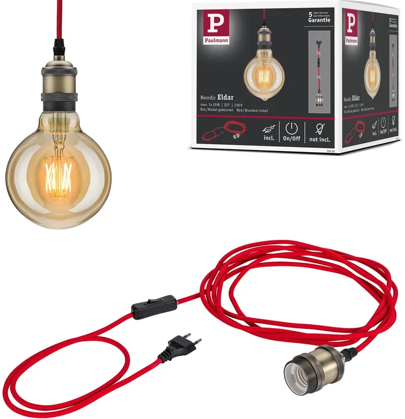Paulmann 79770 Luminaire à suspendre E27 rouge de Paulmann en Rouge, Nikkel geborsteld – photo produit