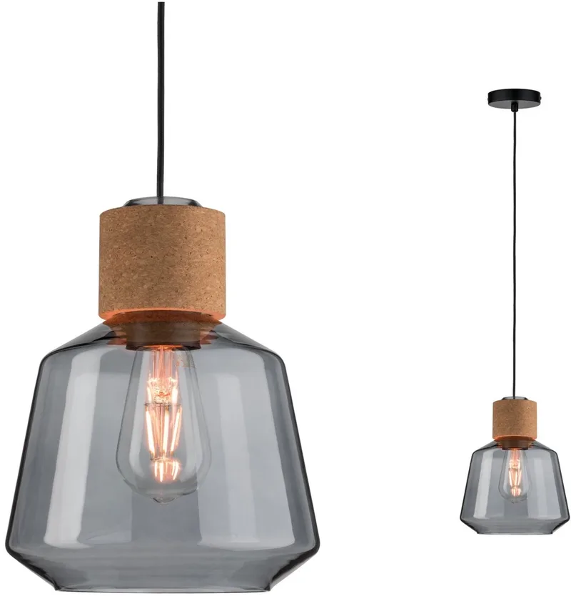 Neordic Hanglamp Elia E27 max. 20W Rookglas, Kurk, Zwart dimbaar Glas, Kurk, Metaal de Paulmann en Rookglas, Kurk, Noir – photo produit