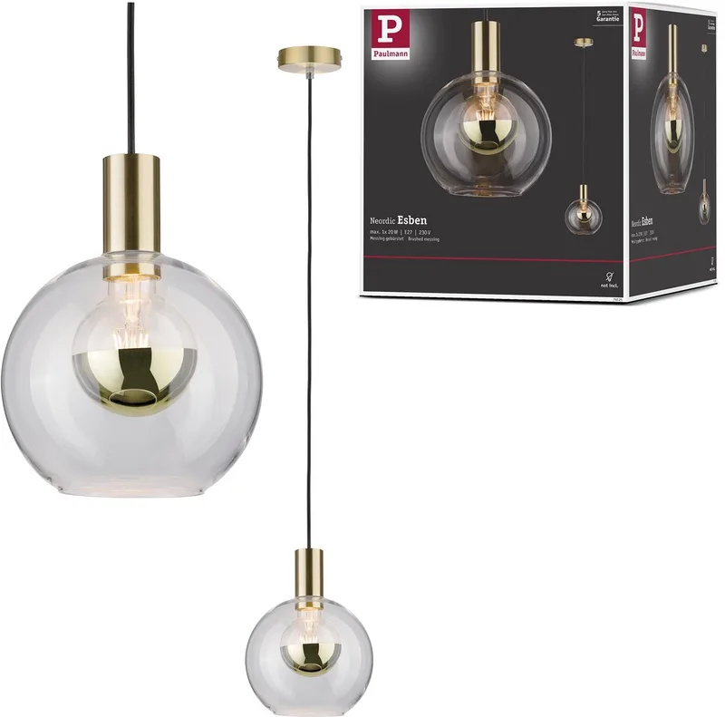 Esben 79725 Luminaire à suspendre LED E27 20 W transparent, laiton (brossé) de Paulmann en Helder, Messing geborsteld – photo produit