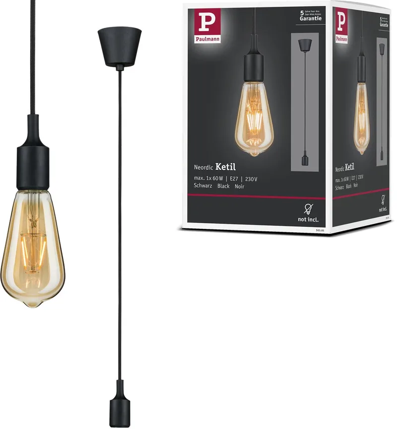 Neordic Hanglamp Ketil E27 max. 60W dimbaar Silicon, Kunststof de Paulmann en Noir – photo produit
