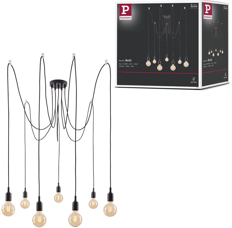 Neordic Hanglamp Ketil E27 max. 7x60W dimbaar Silicon, Metaal by Paulmann in Black – product photo