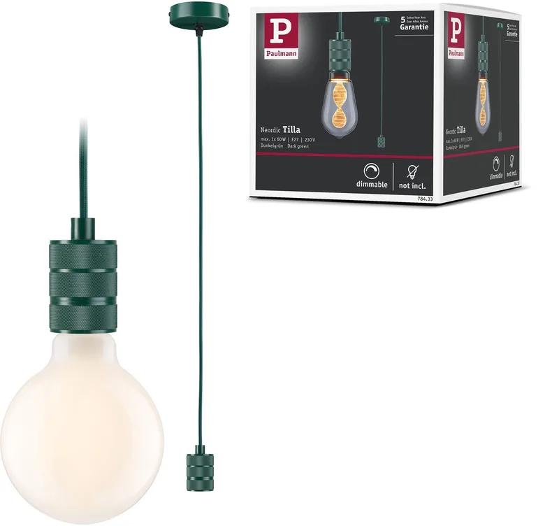 Neordic Hanglamp Tilla E27 max. 60W dimbaar Metaal fra Paulmann i Grøn – produktbillede