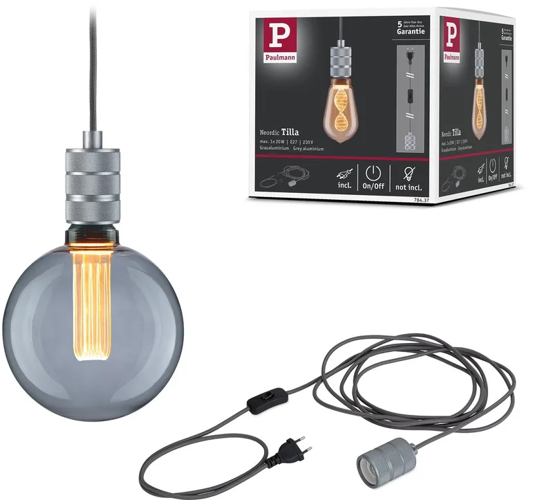 Neordic Hanglamp Tilla incl. stekker E27 max. 20W dimbaar Metaal von Paulmann in Alu – Produktfoto
