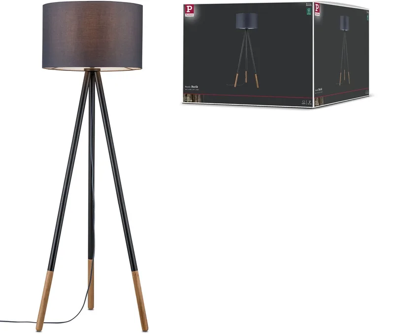 Neordic Staande lamp Rurik E27 max. 20W Grijs, Hout Textiel, Metaal, Hout by Paulmann in Grey, Hout – product photo