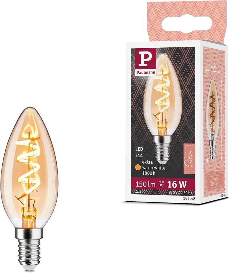 Paulmann 28748 LED Filament Kaars Vintage 4W Gloeilamp Goud 2500K Goudkleurig Licht E14 van Paulmann – productfoto