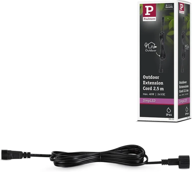 Paulmann 70525 Rallonge 24 (max.) Longueur de câble: 2.50 m 24 V plastique (Ø x L) 21 mm x 2.5 m 2.5 m de Paulmann – photo produit
