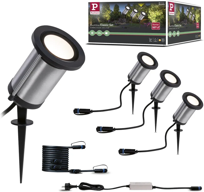 Plug & Shine basisset spot Classic - Grondspot - 3000K - set van 3 - IP65 - straalwaterdicht fra Paulmann i Antracit – produktbillede