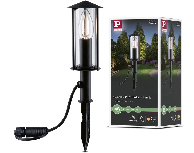 Plug & Shine LED-bolderlamp Classic Enkele lamp Mini IP44 3000K 2W de Paulmann en Anthracite – photo produit