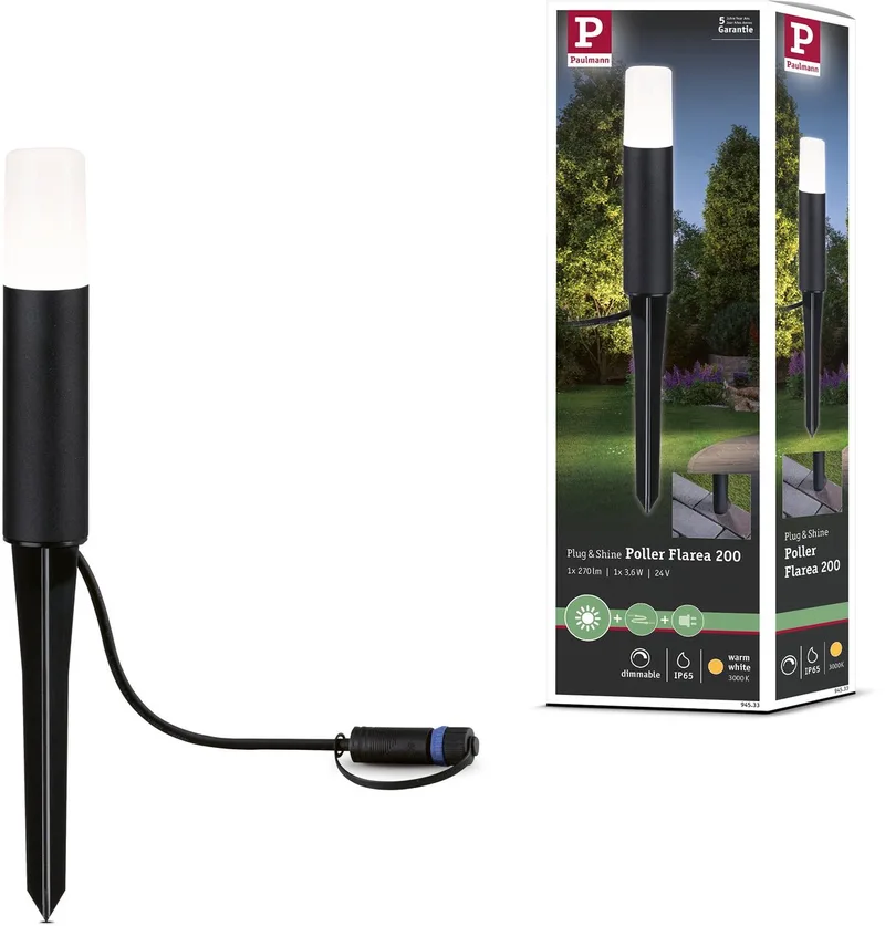 Plug & Shine Flarea lampe med jordspyd 20 cm fra Paulmann i Sort – produktbillede