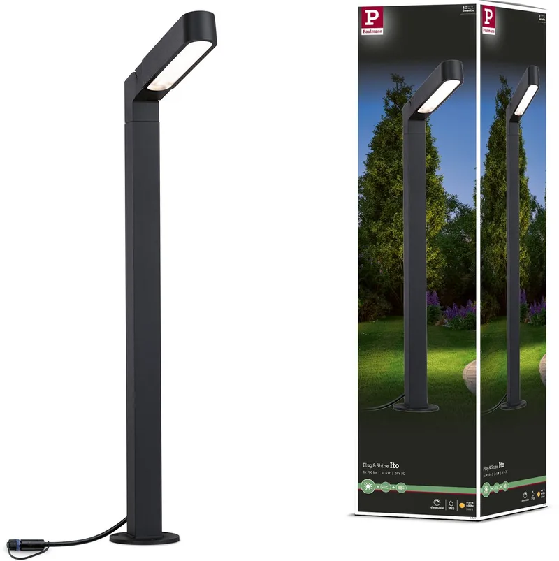 Plug & Shine LED-bolderlamp Ito Enkele lamp Verticale uitlijning IP65 3000K 6W fra Paulmann i Antracit – produktbillede