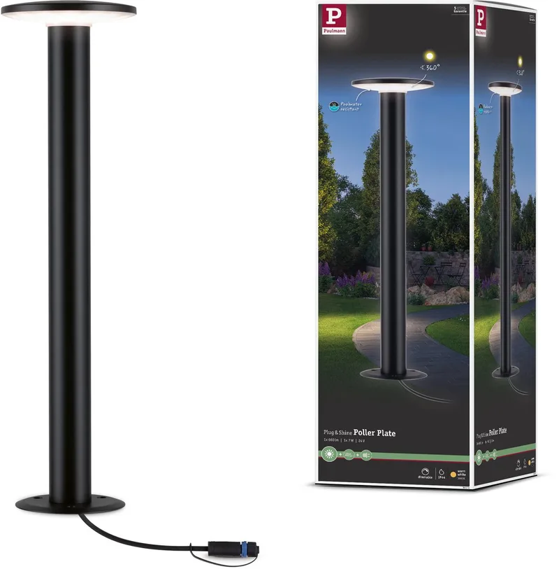 Plug & Shine LED-bolderlamp Plate Enkele lamp IP44 3000K 6,1W de Paulmann en Anthracite – photo produit