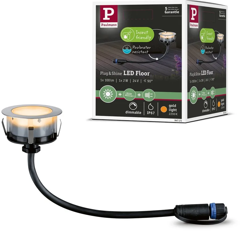 Plug & Shine LED-grondinbouwlamp Floor Enkele lamp Insect-vriendelijk IP67 2200K 2W von Paulmann in Silber – Produktfoto