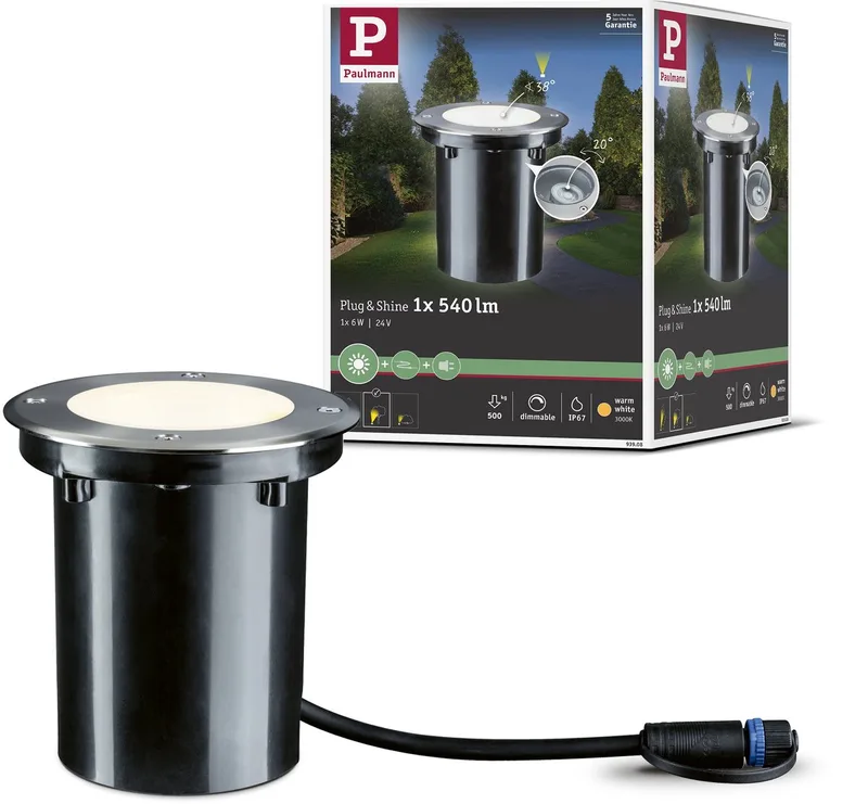 Plug & Shine Indbygningslampe 14cm 3,000K 38° fra Paulmann i Sølv – produktbillede
