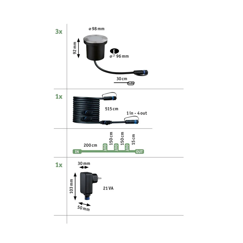 Plug & Shine LED inbouwlamp 4,5 W, set van 3, Ø 10 cm, IP67 de Paulmann en Aluminium – photo produit
