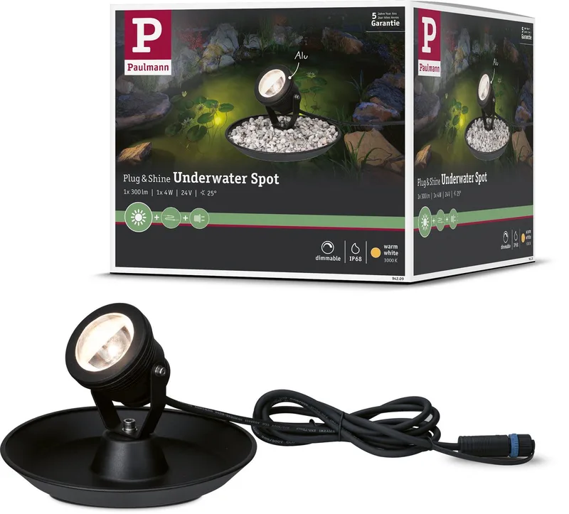 Plug & Shine LED-spot Vijverlamp Losse spot IP68 3000K 4W by Paulmann in Black – product photo