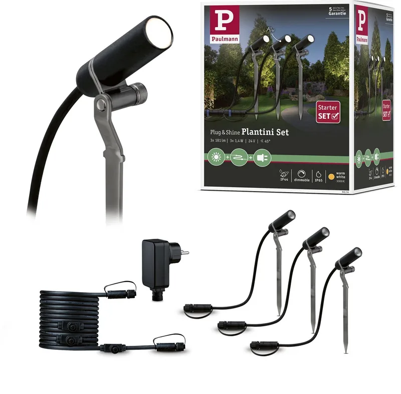 Plug & Shine 3 LED Lampe de Jardin Plantini IP65 Anthracite de Paulmann en Anthracite – photo produit