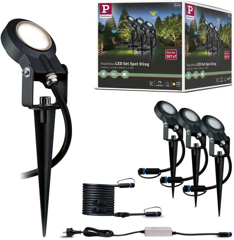 Plug & Shine 3 LED Lampe de Jardin Sting IP67 Anthracite de Paulmann en Anthracite – photo produit