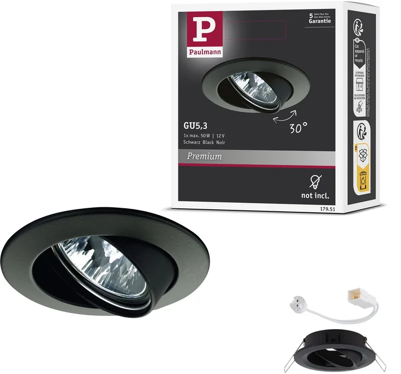 Premium Inbouwlamp zwenkbaar rond 83 mm 30° GU5,3 max. 50W 230/12V dimbaar fra Paulmann i Sort – produktbillede