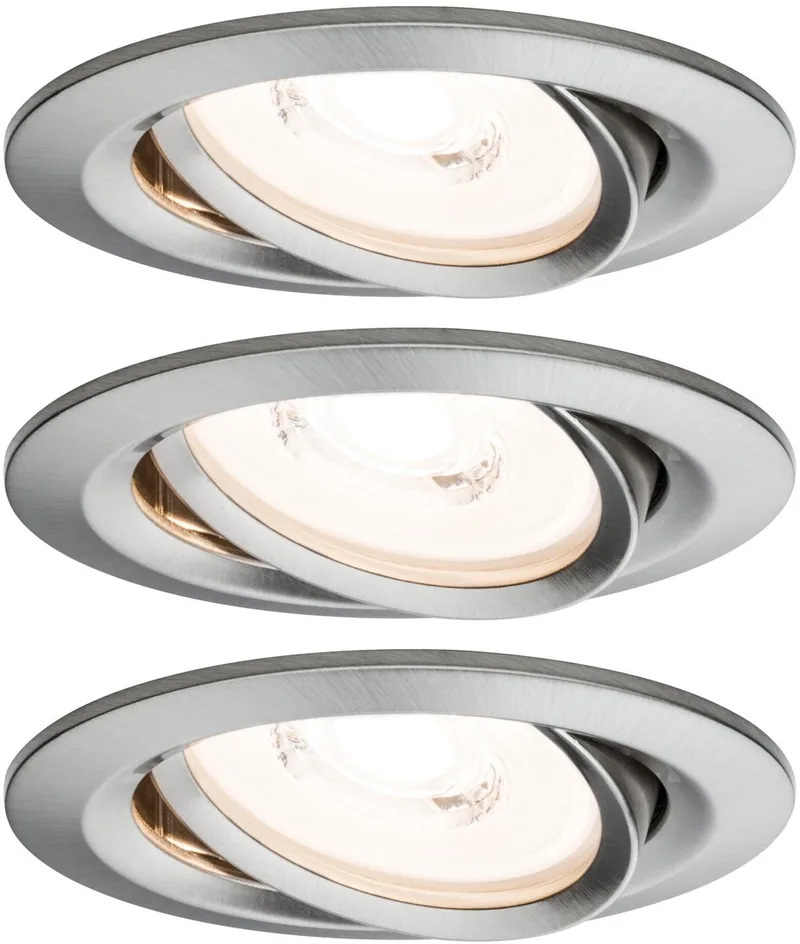 Premium LED-inbouwlamp Coin Basisset zwenkbaar rond 84 mm 50° Coin 3x6,3W 3x430lm 230V dimbaar 2700K fra Paulmann i Staal geborsteld – produktbillede