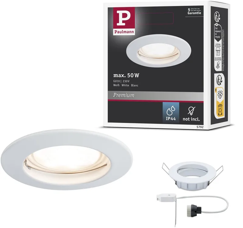 Premium LED-inbouwlamp IP44 rond 79 mm GU10 max. 50W 230V dimbaar de Paulmann en Blanc – photo produit