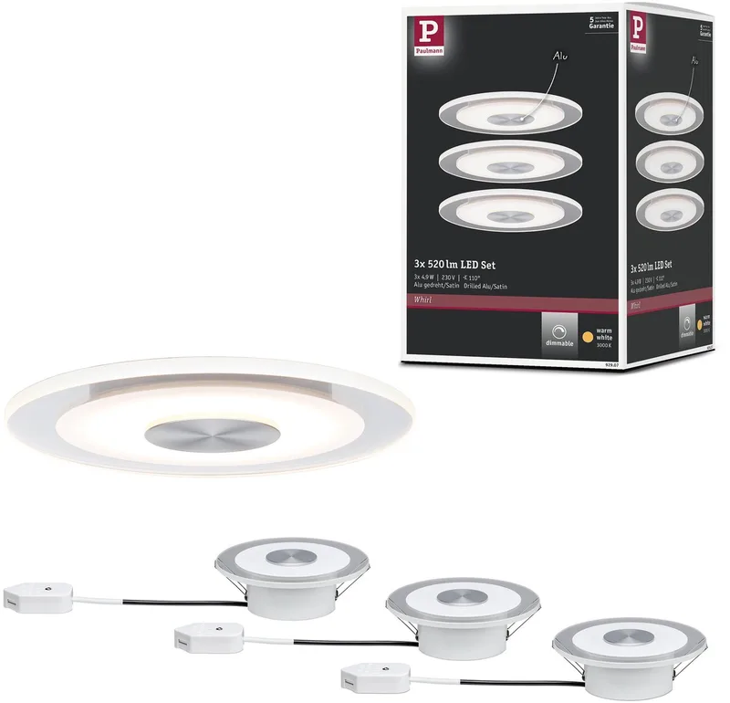 Whirl LED-lampe 4,9W 3er-sæt rund fra Paulmann i Alu gedraaid, Satijn – produktbillede