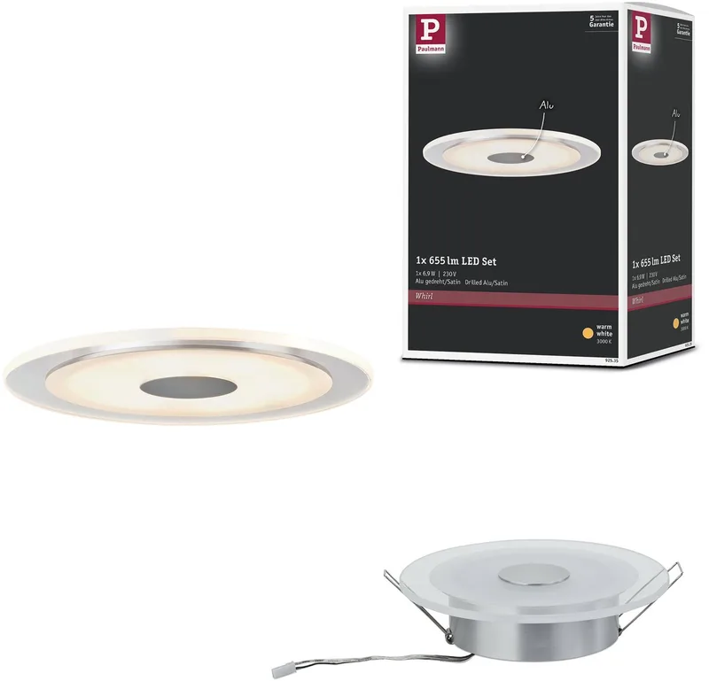 Elegante indbyggelige LED-lampe Whirl IP23 fra Paulmann i Alu gedraaid, Satijn – produktbillede