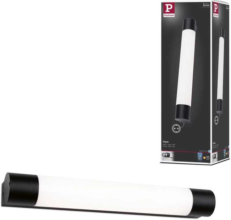 Selection Bathroom LED-spiegellamp Orgon Contactdoos IP44 3000K 600lm 230V 7,5W van Paulmann in Zwart – productfoto