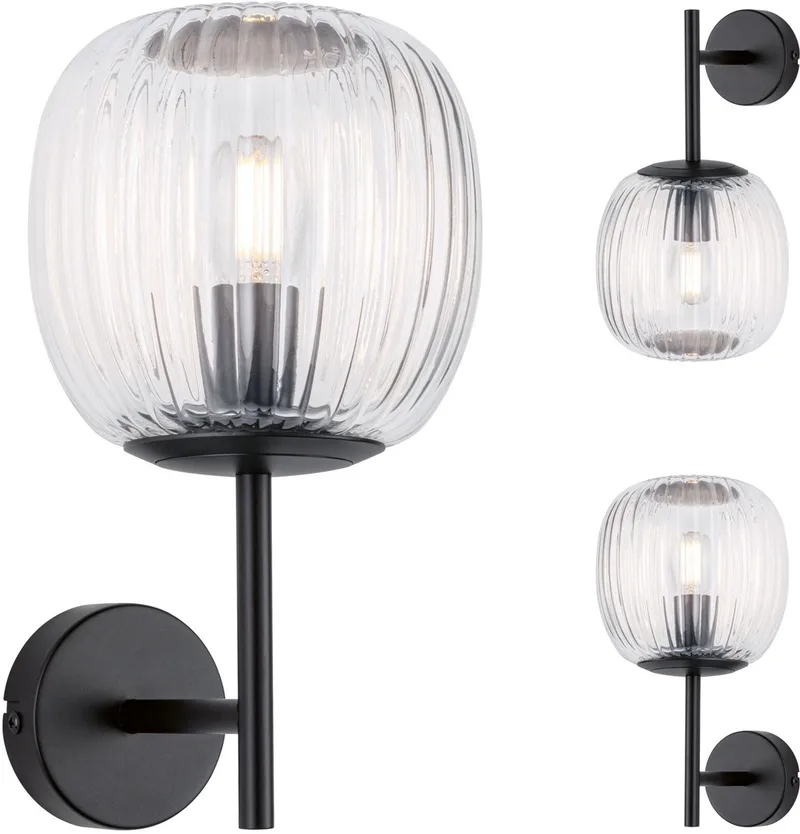 Selection Bathroom Wandlamp Ruya IP44 E14 230V max. 20W dimbaar Glas, Zwart mat by Paulmann in Glas, Zwart mat – product photo