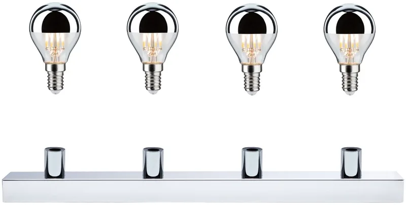 Set LED-spiegellamp Regula II Inclusief fluorescentielampen 4-vlammig IP44 E14 2700K 4x440lm 230V 4x4,8W dimbaar Chroom, Kopspiegel zilver de Paulmann en Chrome, Kopspiegel zilver – photo produit