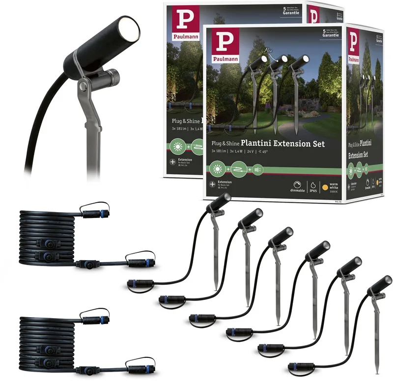Set Plug & Shine LED-tuinspots Plantini Set van 6 IP65 rond 21 mm 3000K 6x1,4W 6x90lm 230/24V 45° Aluminium fra Paulmann i Antracit – produktbillede