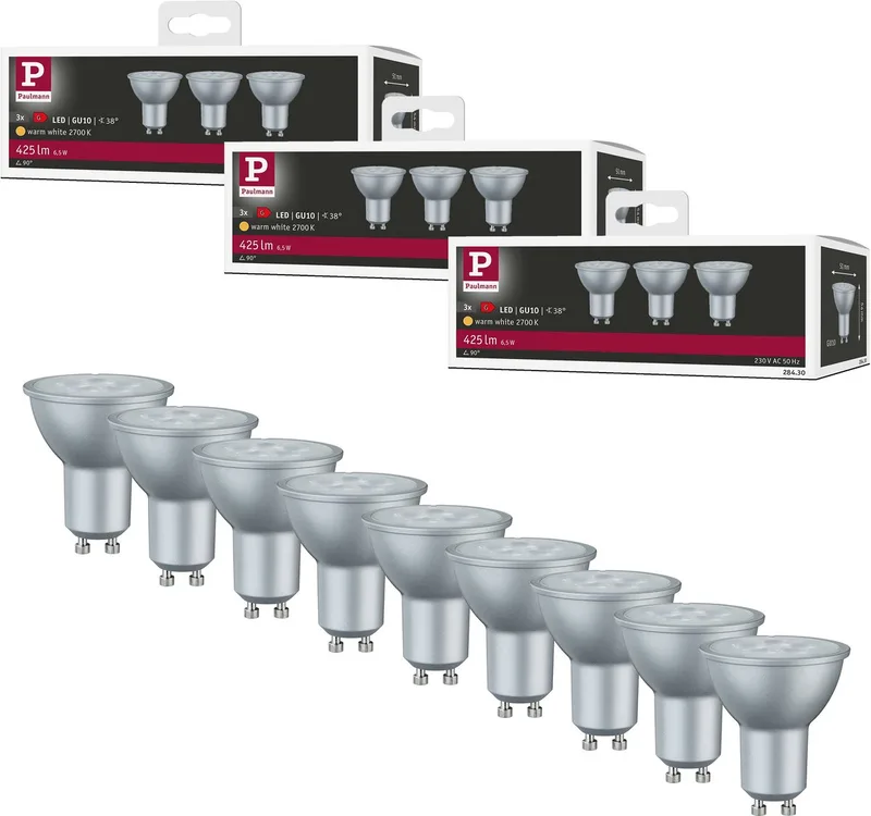 Set Standaard 230 V LED-reflector 9x425lm 9x6,5W 2700K Alu fra Paulmann – produktbillede