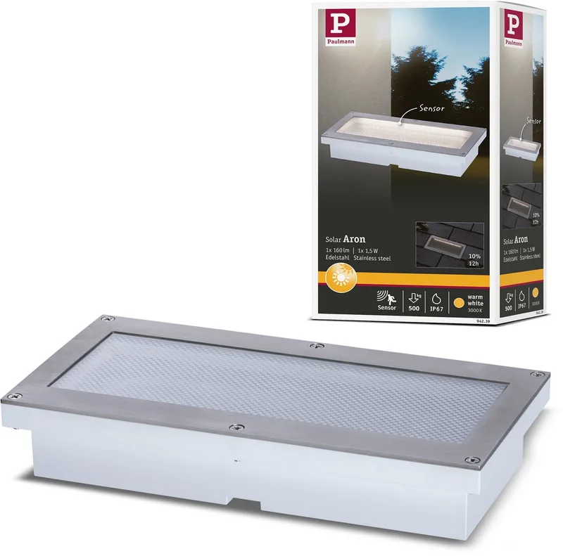 Solar LED-grondinbouwlamp Aron Bewegingsmelder IP67 3000K 40lm van Paulmann in Wit – productfoto