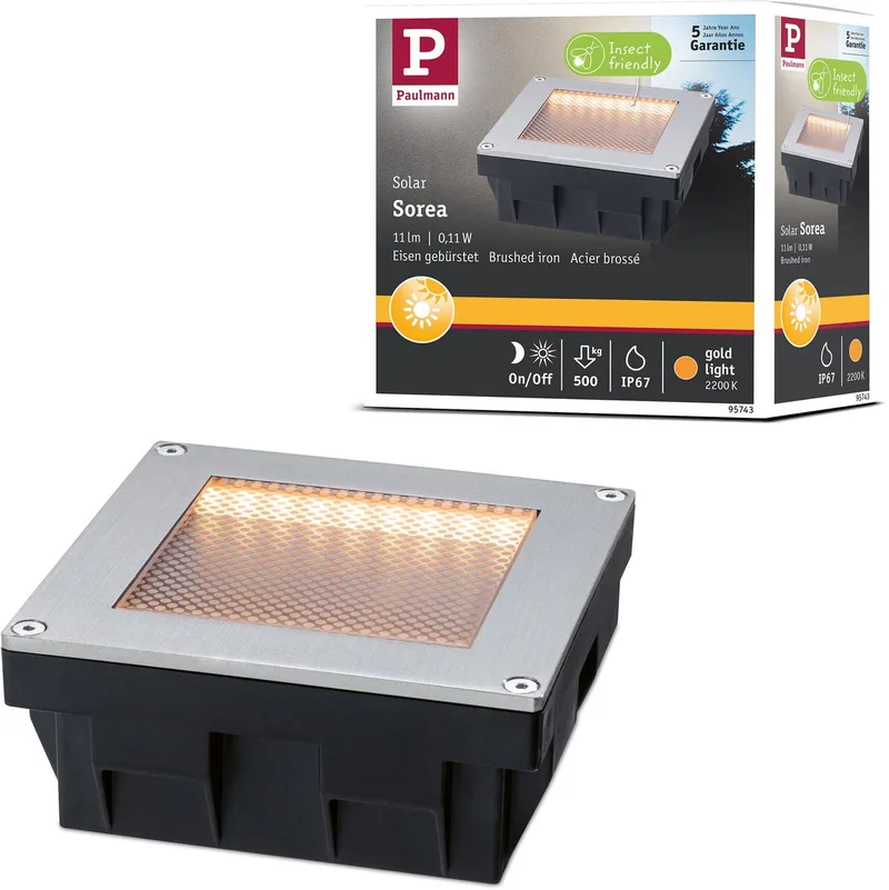 Solar LED-grondinbouwlamp Sorea Schemerings-sensor IP67 hoekig 100x100 mm 2200K 0,1W 5lm 3,7V ABS, Polycarbonaat, edelstaal fra Paulmann i Staal geborsteld – produktbillede