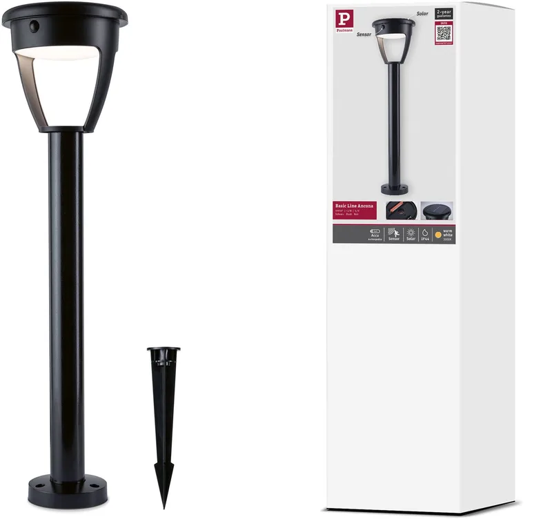 Solar LED-grondpen Ancona IP44 3000K 300lm 140 mm by Paulmann in Black – product photo