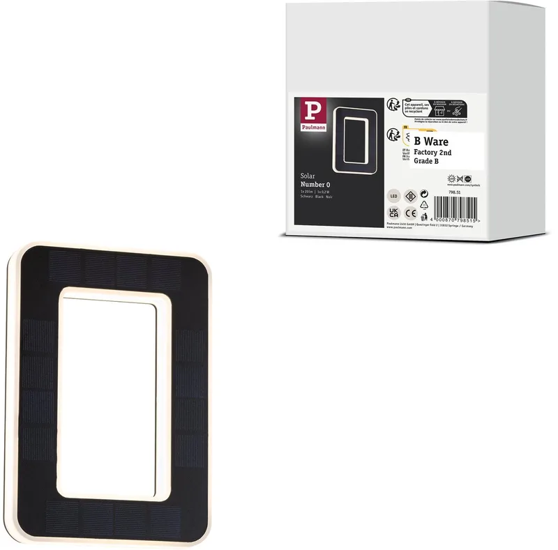 Solar LED-huisnummerverlichting B-waar incl. verwisselbare accu Nummer 0 IP44 3000K 6lm van Paulmann in Zwart – productfoto