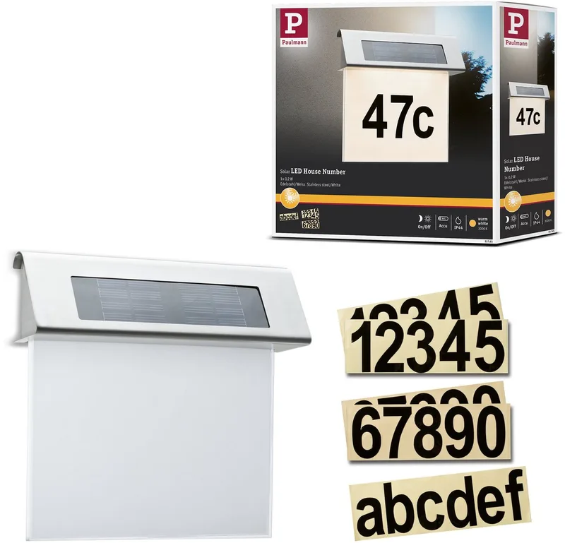 Solar LED-huisnummerverlichting - IP44 - 3000K - Edelstaal - Wit de Paulmann en Edelstaal, Blanc – photo produit