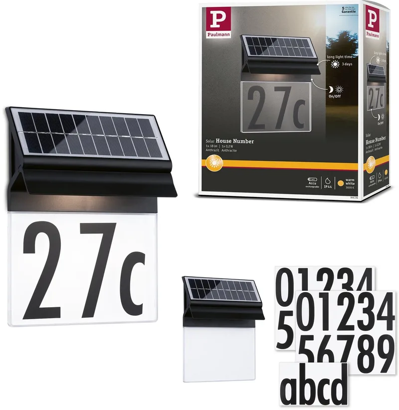 Solar LED-huisnummerverlichting Neda IP44 3000K 14lm de Paulmann en Noir – photo produit