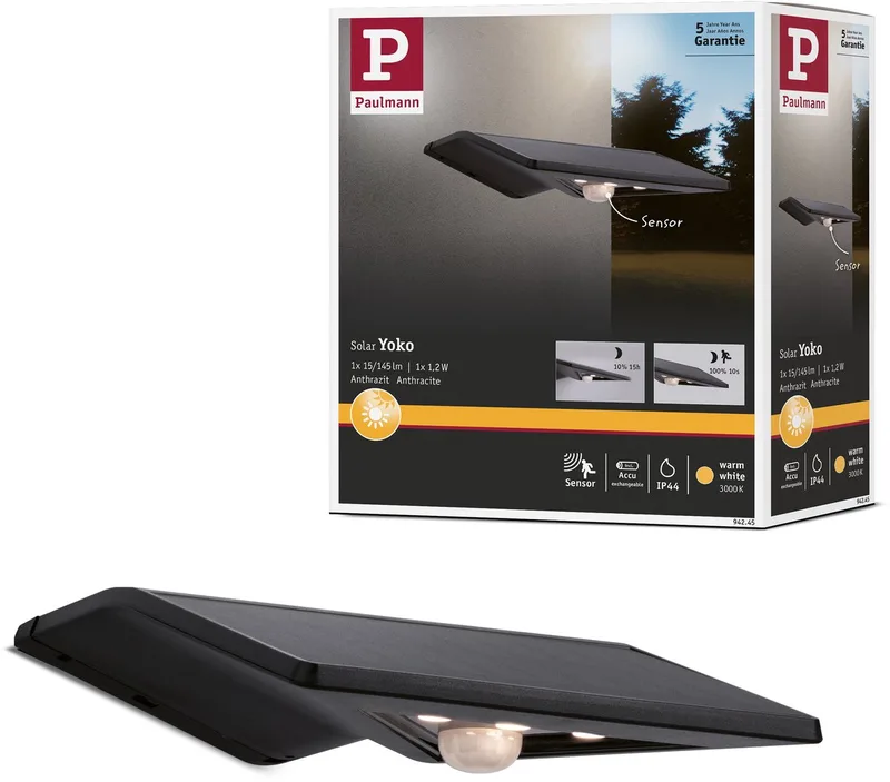 Solar LED-huisnummerverlichting Yoko Schemergestuurde bewegingsmelder (IR) IP44 3000K 42lm von Paulmann in Anthrazit – Produktfoto